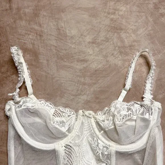 Vintage 80s Victoria's Secret Gold Label White Lace Corset Bustier Top Mesh  Sexy